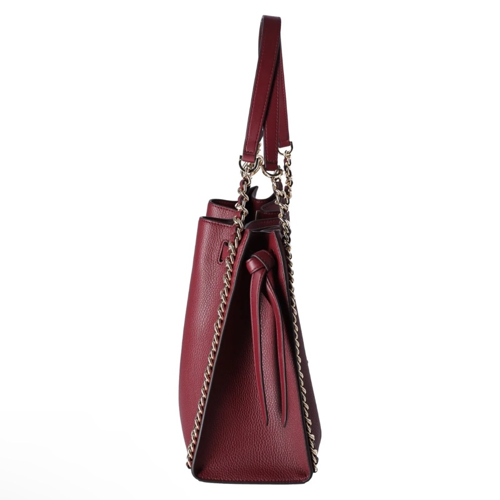 Michael Kors Mina Large Chain Shoulder Bag Hobo Tote Dark Cherry Pebbled Leather - Picture 4 of 8
